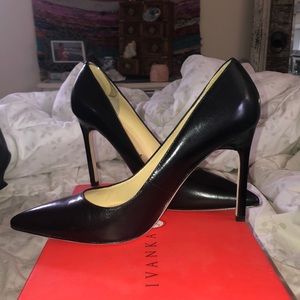 Black Leather Stiletto Ivanka Trump Point Toe